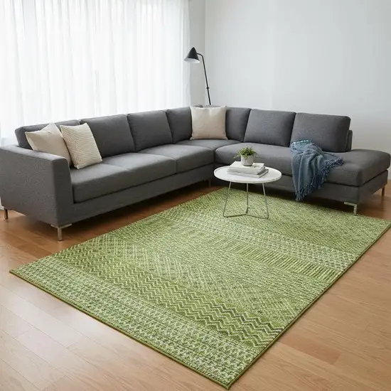 Lime Green And Ivory Striped Washable Area Rug With UV Protection Photo 2