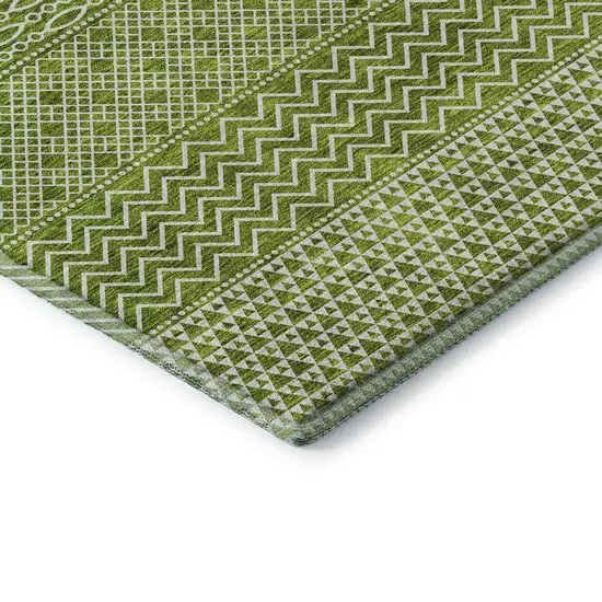 Lime Green And Ivory Striped Washable Area Rug With UV Protection Photo 7