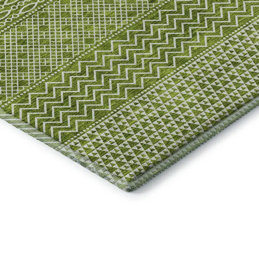 Lime Green And Ivory Striped Washable Area Rug With UV Protection Photo 7