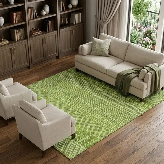 Lime Green And Ivory Striped Washable Area Rug With UV Protection Photo 1