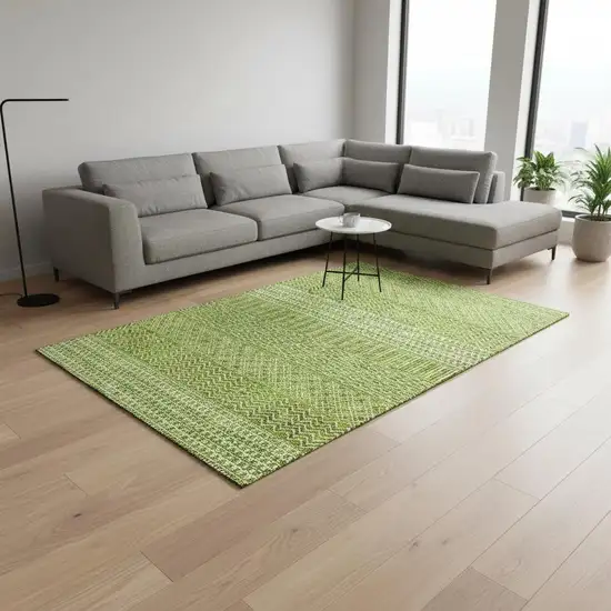 Lime Green And Ivory Striped Washable Area Rug With UV Protection Photo 2