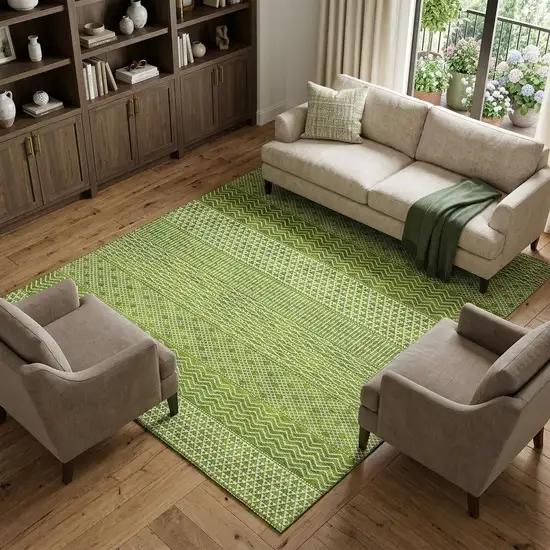 Lime Green And Ivory Striped Washable Area Rug With UV Protection Photo 1