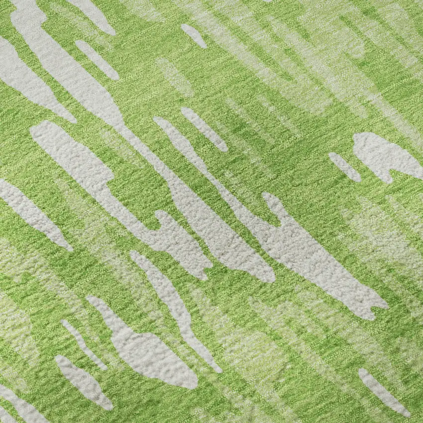 Lime Green And Ivory Striped Washable Area Rug With UV Protection Photo 9