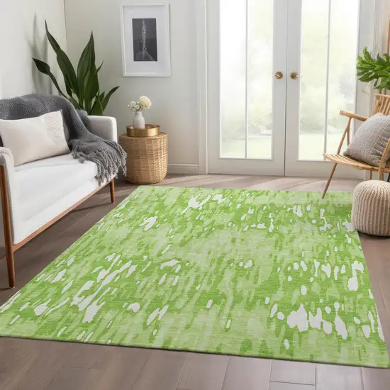 Lime Green And Ivory Striped Washable Area Rug With UV Protection Photo 5