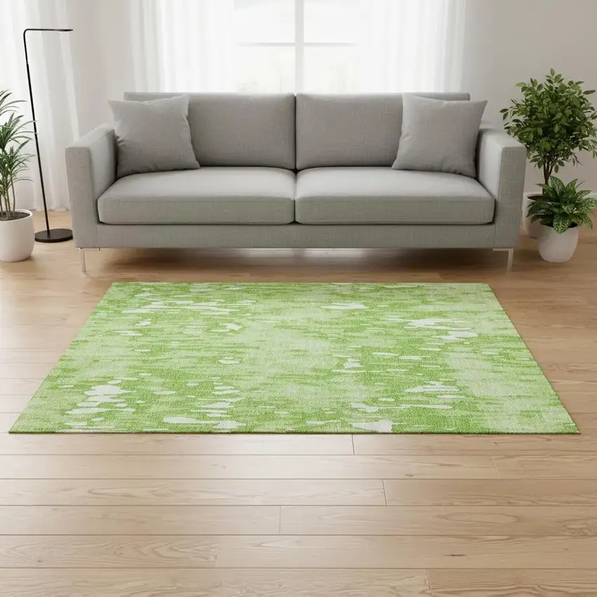 Lime Green And Ivory Striped Washable Area Rug With UV Protection Photo 2