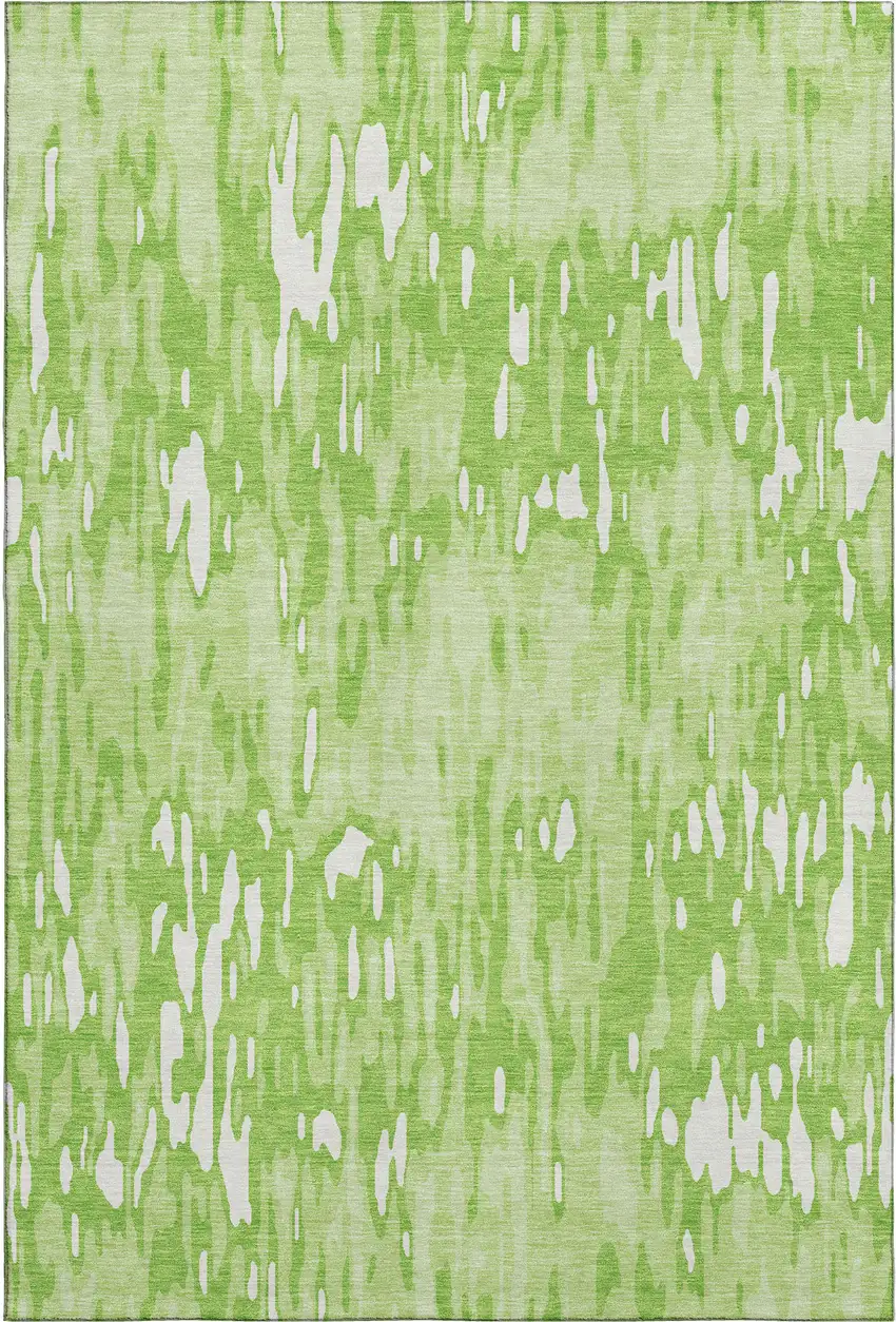 Lime Green And Ivory Striped Washable Area Rug With UV Protection Photo 1