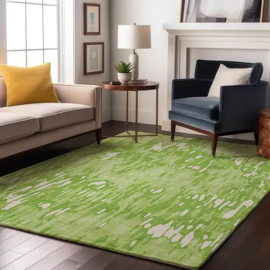Lime Green And Ivory Striped Washable Area Rug With UV Protection Photo 4