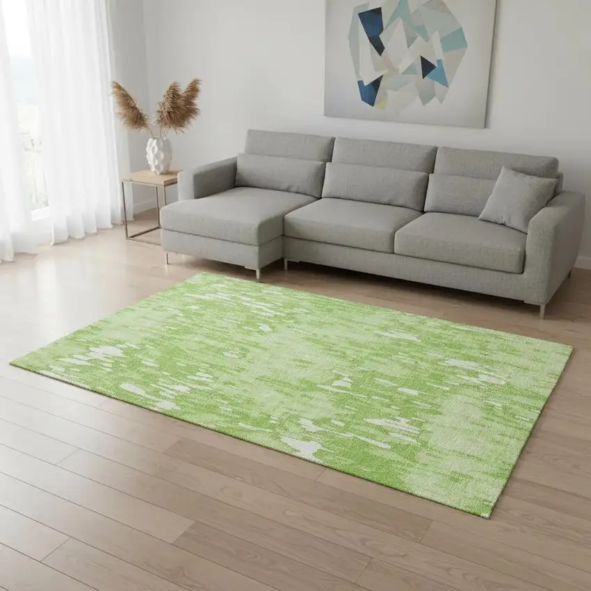 Lime Green And Ivory Striped Washable Area Rug With UV Protection Photo 2