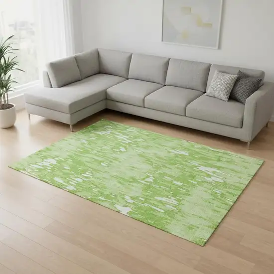 Lime Green And Ivory Striped Washable Area Rug With UV Protection Photo 2