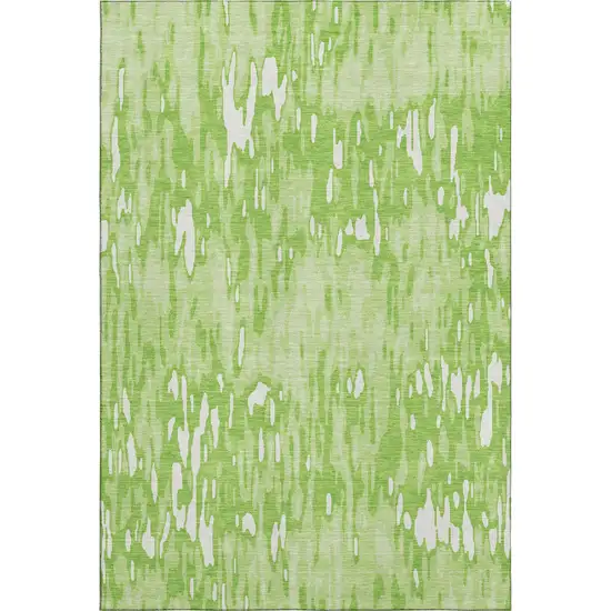 Lime Green And Ivory Striped Washable Area Rug With UV Protection Photo 1