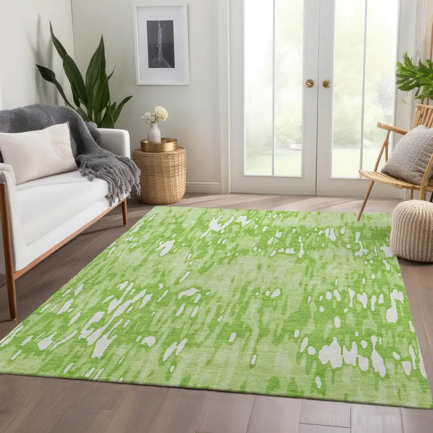 Lime Green And Ivory Striped Washable Area Rug With UV Protection Photo 6