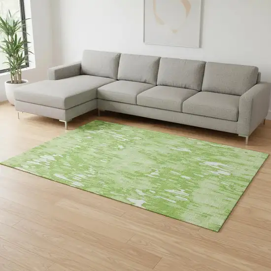 Lime Green And Ivory Striped Washable Area Rug With UV Protection Photo 2