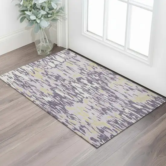 Lime Green And Ivory Striped Washable Area Rug With UV Protection Photo 2