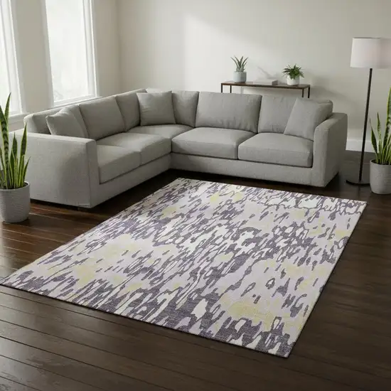 Lime Green And Ivory Striped Washable Area Rug With UV Protection Photo 2