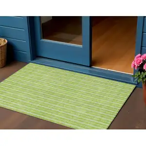 Photo of Lime Green And Ivory Striped Washable Indoor Outdoor Area Rug