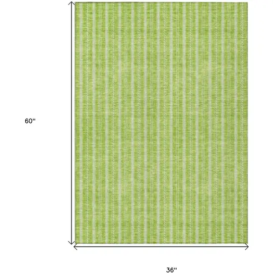 Lime Green And Ivory Striped Washable Indoor Outdoor Area Rug Photo 3