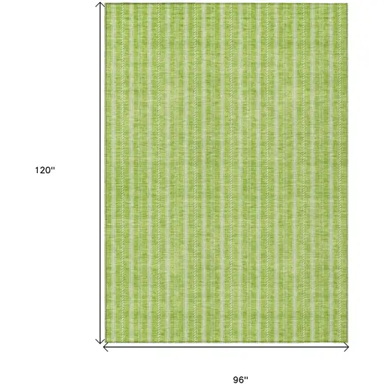 Lime Green And Ivory Striped Washable Indoor Outdoor Area Rug Photo 3