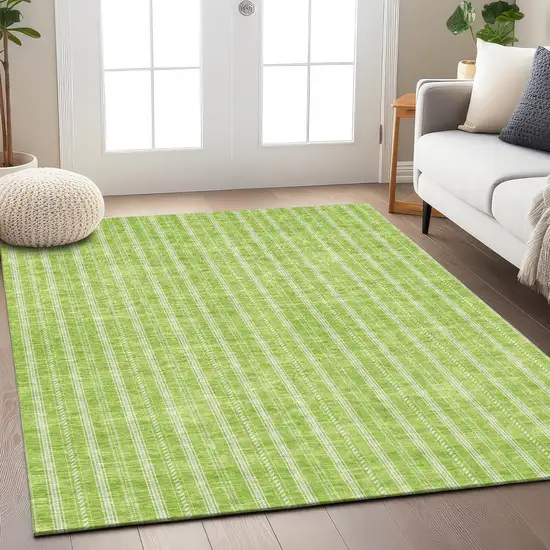 Lime Green And Ivory Striped Washable Indoor Outdoor Area Rug Photo 8