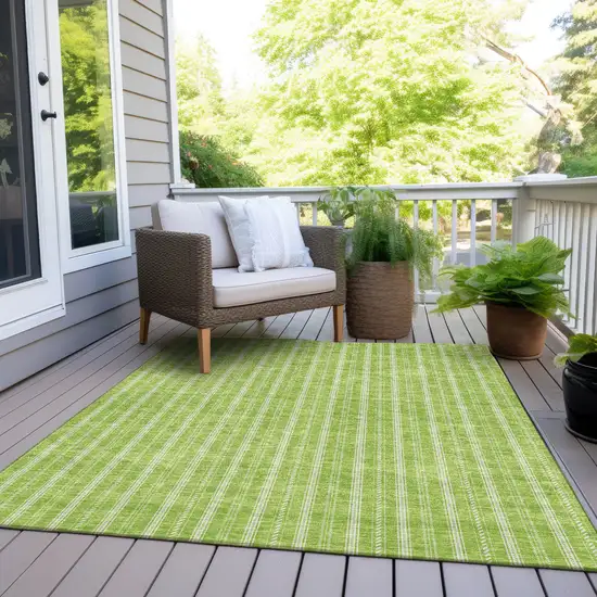 Lime Green And Ivory Striped Washable Indoor Outdoor Area Rug Photo 7