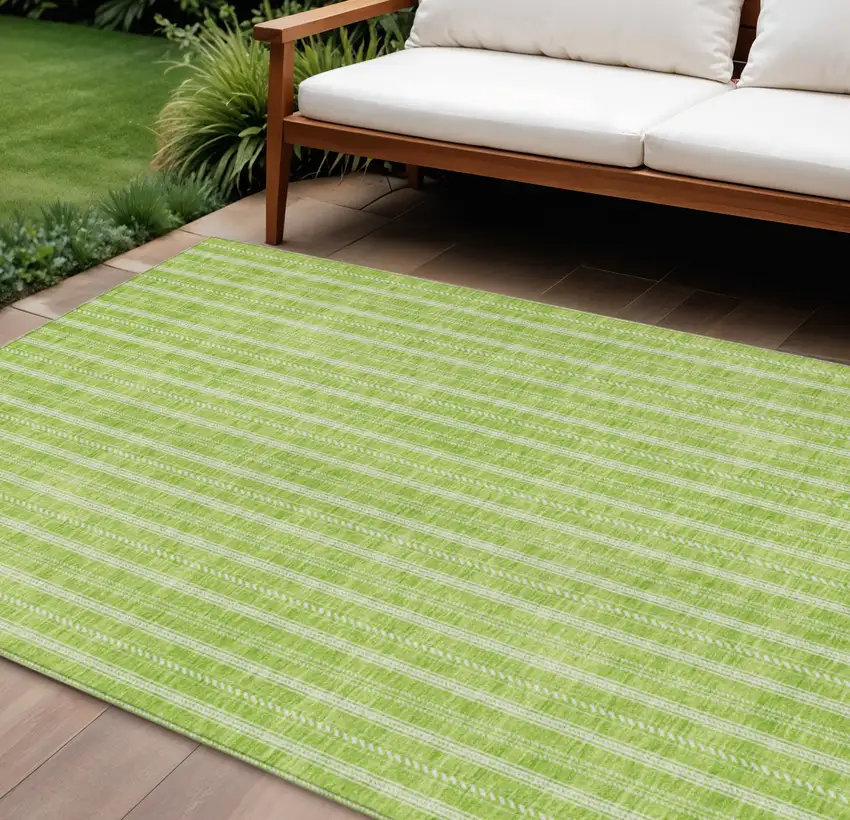 Lime Green And Ivory Striped Washable Indoor Outdoor Area Rug Photo 1