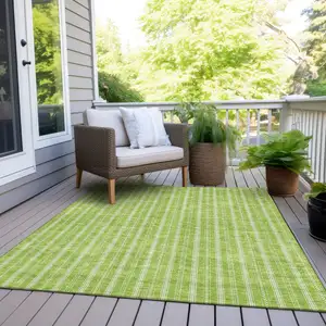 Photo of Lime Green And Ivory Striped Washable Indoor Outdoor Area Rug