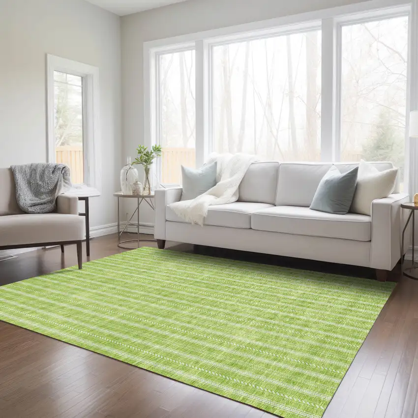 Lime Green And Ivory Striped Washable Indoor Outdoor Area Rug Photo 9