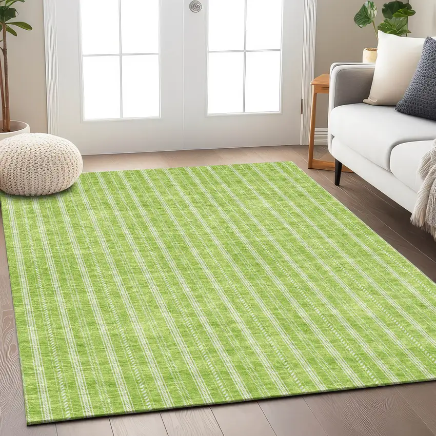 Lime Green And Ivory Striped Washable Indoor Outdoor Area Rug Photo 8