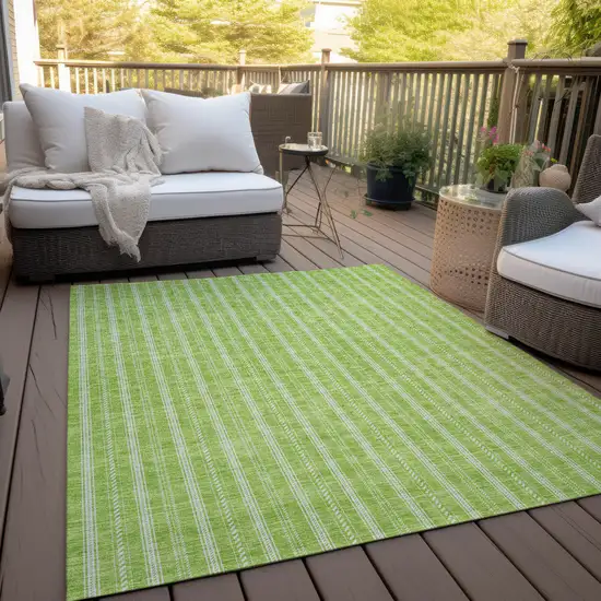 Lime Green And Ivory Striped Washable Indoor Outdoor Area Rug Photo 9