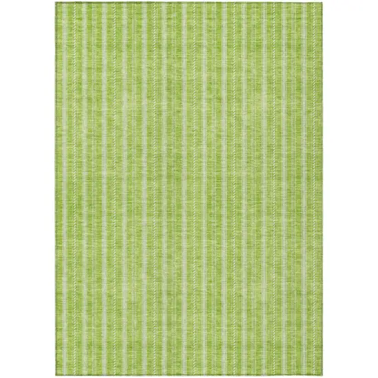 Lime Green And Ivory Striped Washable Indoor Outdoor Area Rug Photo 2