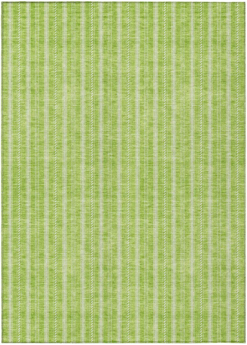 Lime Green And Ivory Striped Washable Indoor Outdoor Area Rug Photo 2