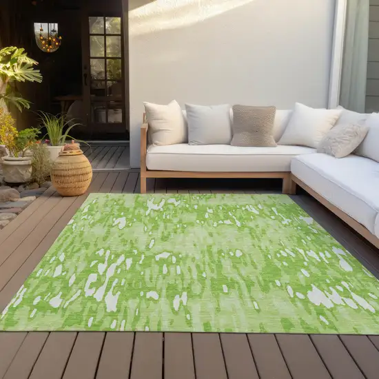 Lime Green And Ivory Striped Washable Indoor Outdoor Area Rug Photo 7