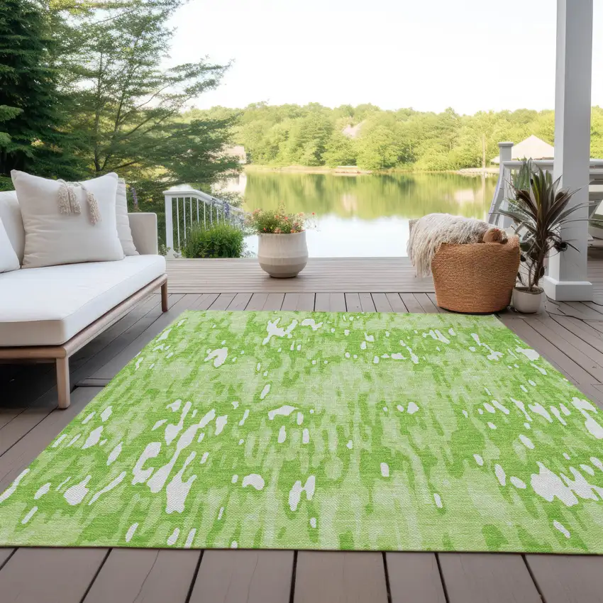 Lime Green And Ivory Striped Washable Indoor Outdoor Area Rug Photo 9
