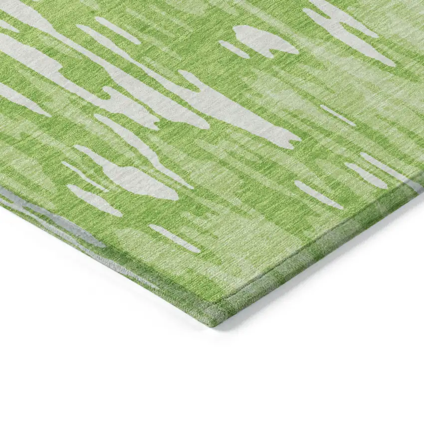 Lime Green And Ivory Striped Washable Indoor Outdoor Area Rug Photo 4
