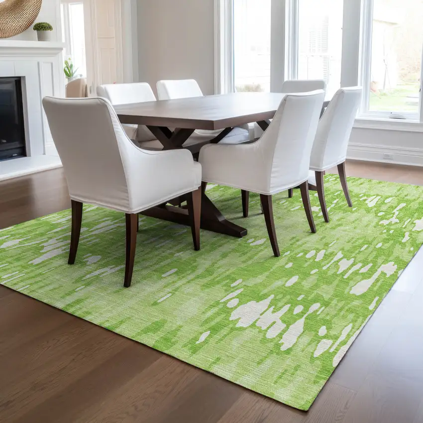 Lime Green And Ivory Striped Washable Indoor Outdoor Area Rug Photo 9