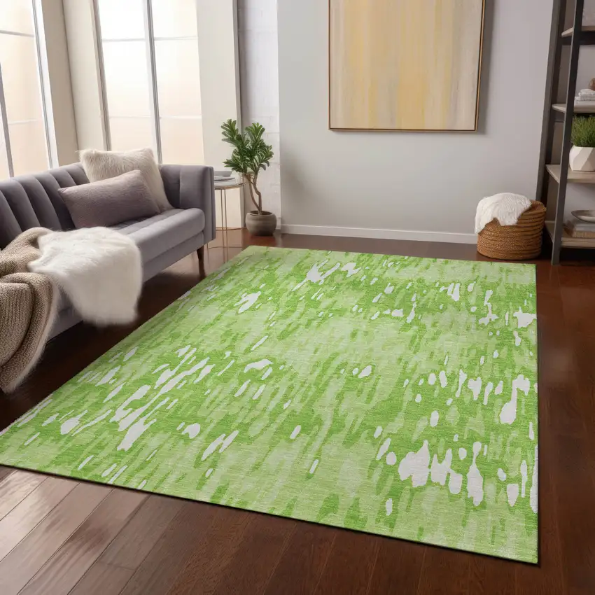 Lime Green And Ivory Striped Washable Indoor Outdoor Area Rug Photo 7