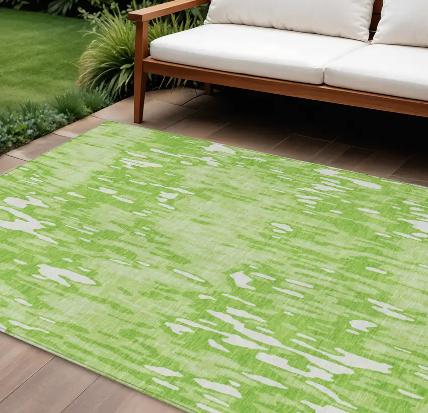 Lime Green And Ivory Striped Washable Indoor Outdoor Area Rug Photo 1