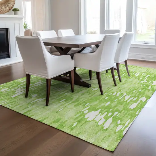 Lime Green And Ivory Striped Washable Indoor Outdoor Area Rug Photo 8