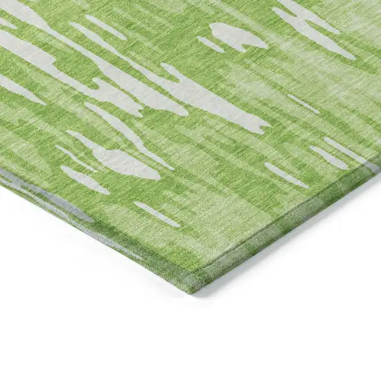 Lime Green And Ivory Striped Washable Indoor Outdoor Area Rug Photo 4