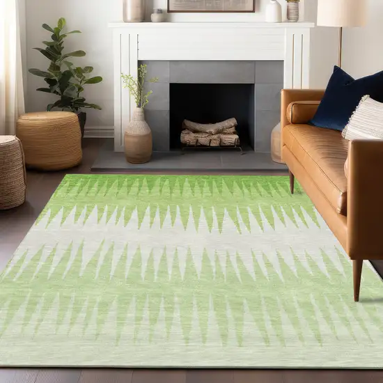 Lime Green And Ivory Striped Washable Indoor Outdoor Area Rug Photo 9