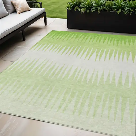 Lime Green And Ivory Striped Washable Indoor Outdoor Area Rug Photo 1