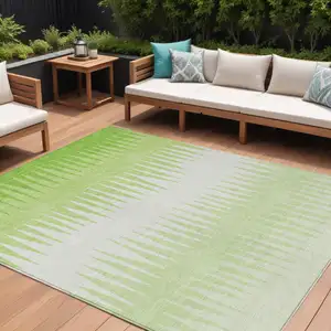 Photo of Lime Green And Ivory Striped Washable Indoor Outdoor Area Rug