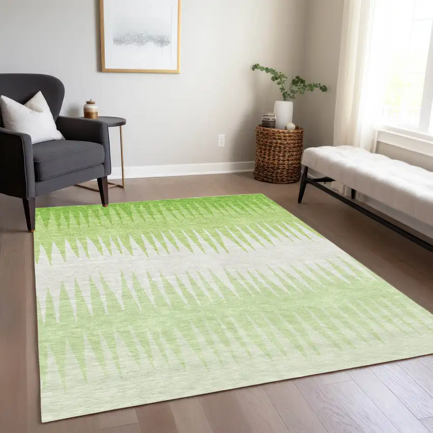 Lime Green And Ivory Striped Washable Indoor Outdoor Area Rug Photo 9
