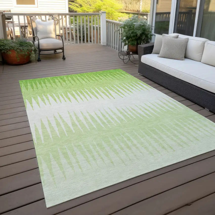 Lime Green And Ivory Striped Washable Indoor Outdoor Area Rug Photo 8