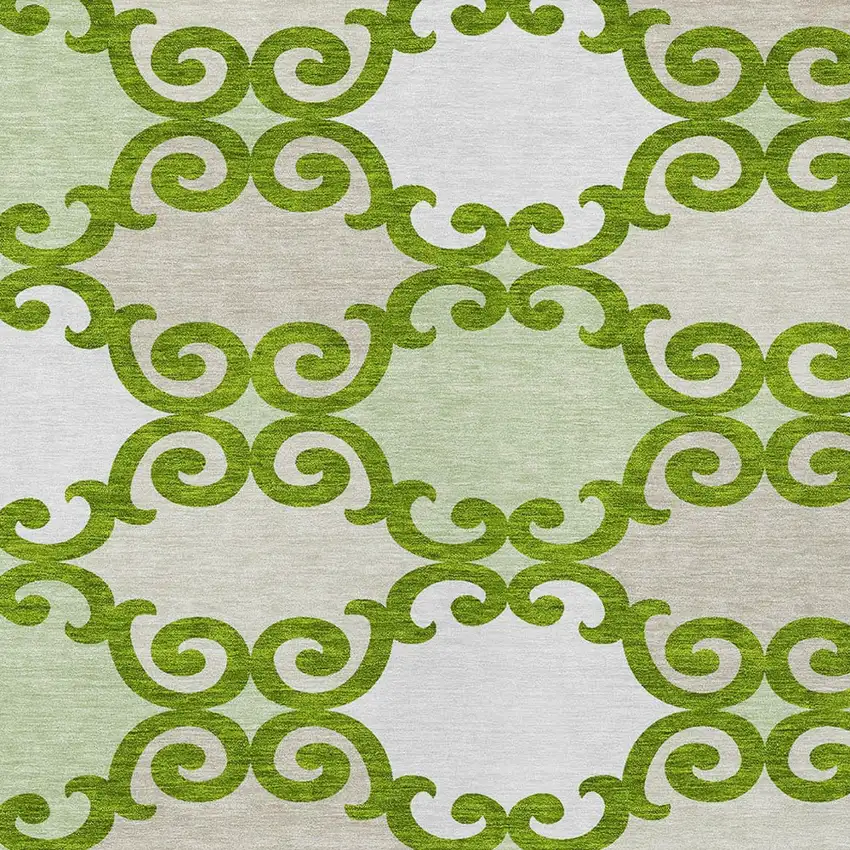 Lime Green And Ivory Trellis Washable Indoor Outdoor Area Rug Photo 6