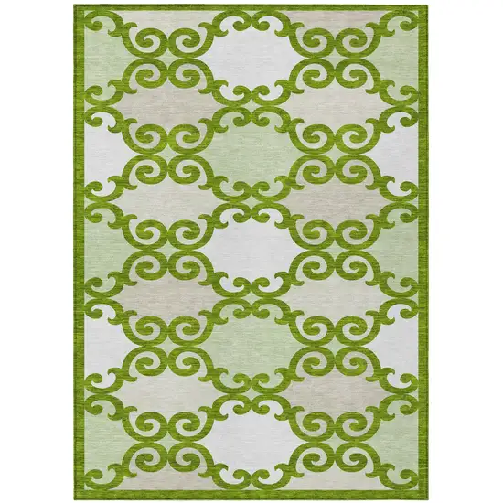 Lime Green And Ivory Trellis Washable Indoor Outdoor Area Rug Photo 2