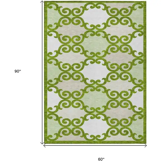 Lime Green And Ivory Trellis Washable Indoor Outdoor Area Rug Photo 7