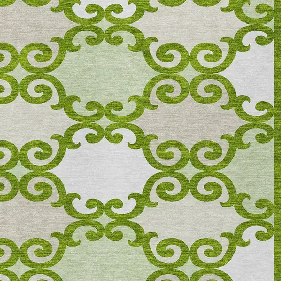 Lime Green And Ivory Trellis Washable Indoor Outdoor Area Rug Photo 5