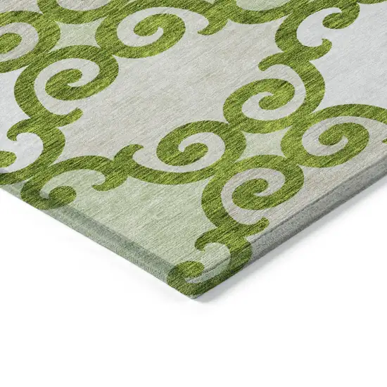Lime Green And Ivory Trellis Washable Indoor Outdoor Area Rug Photo 4