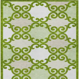 Photo of Lime Green And Ivory Trellis Washable Indoor Outdoor Area Rug