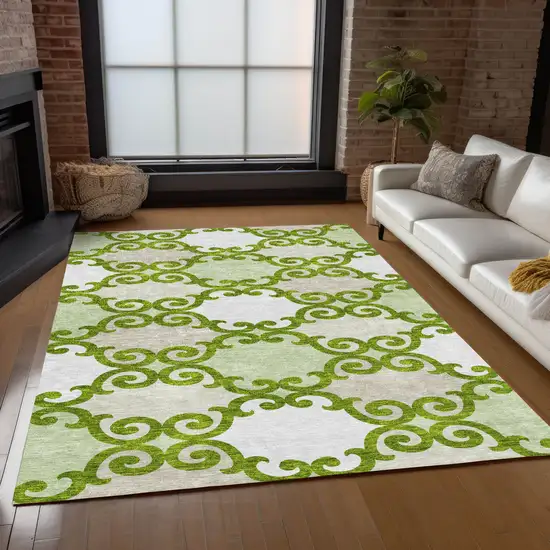 Lime Green And Ivory Trellis Washable Indoor Outdoor Area Rug Photo 9